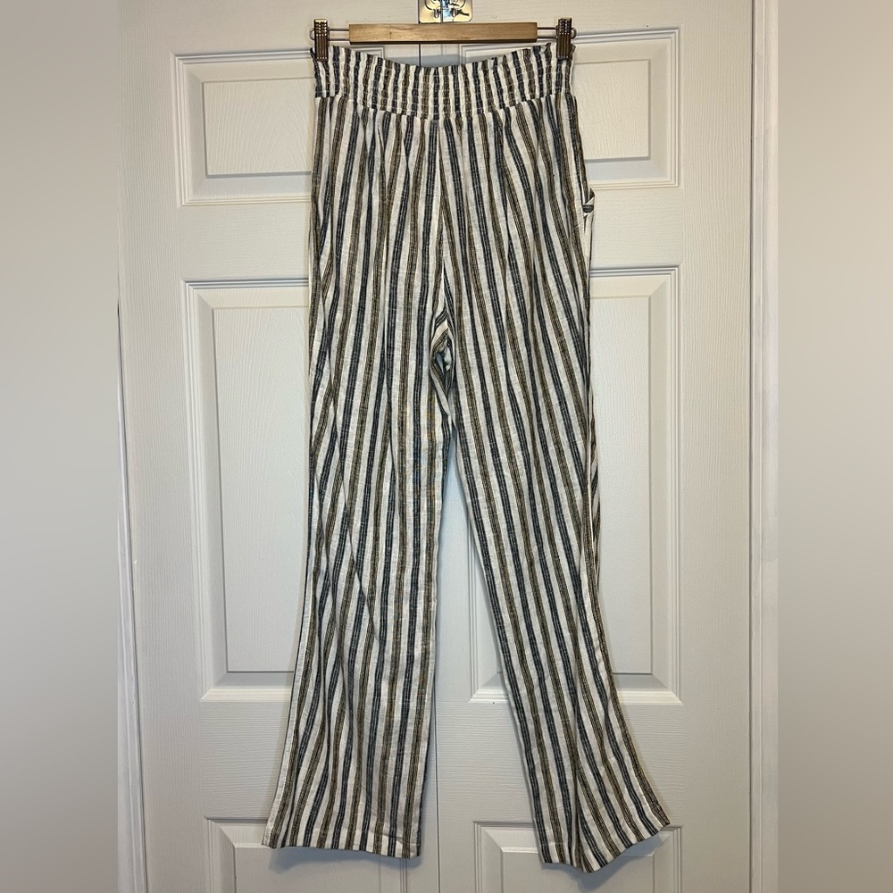 Love Tree Striped White Blue Yellow Linen Drawstring Pants NWT Size M - Picture 2 of 10